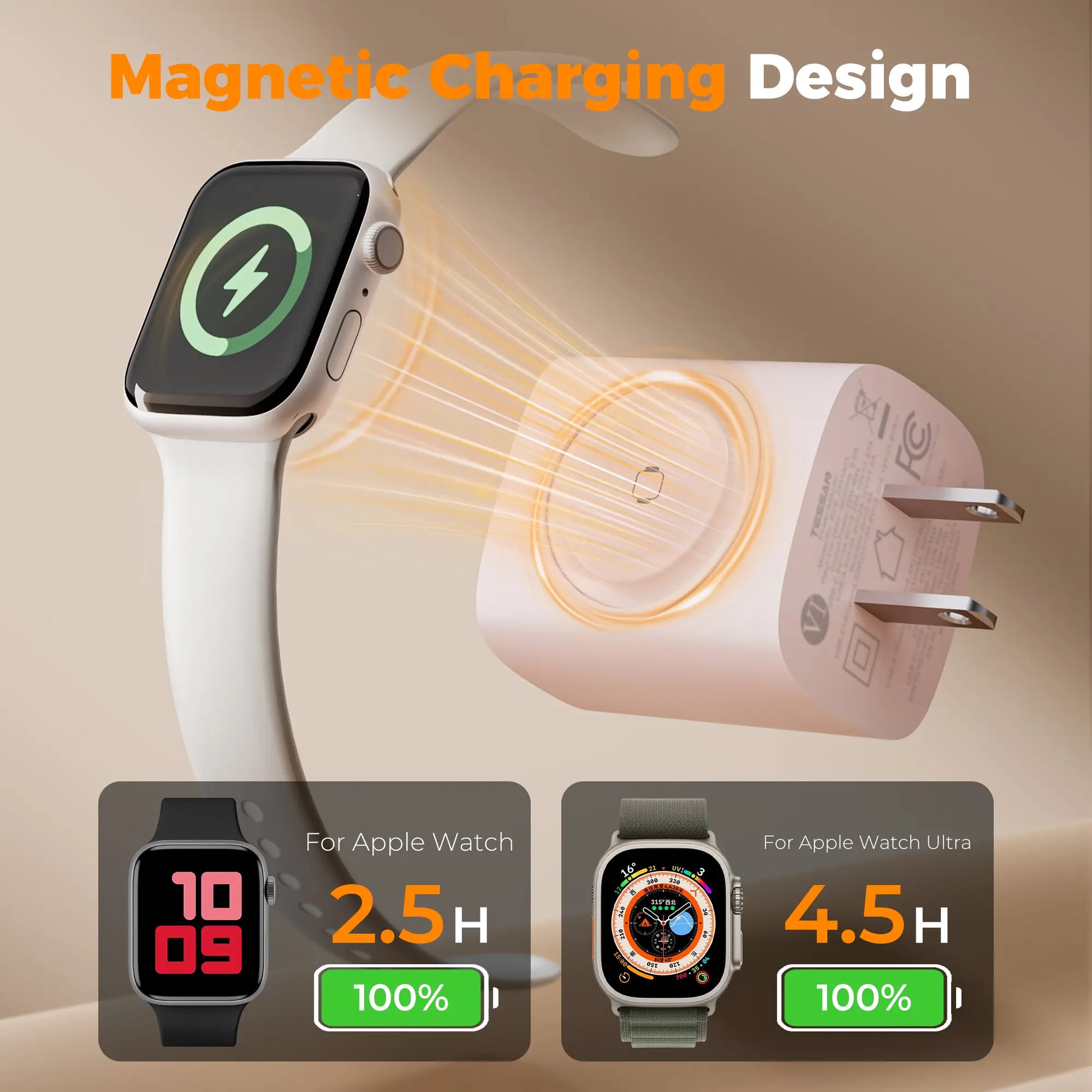 3-in-1 20W USB-C Fast Charger with Built-In Magnetic Wireless Watch Charger – Dual Port Wall Charger Compatible with Apple Watch Ultra, Series 10/9/8/7/6/SE and iPhone 17/16/15 Series
