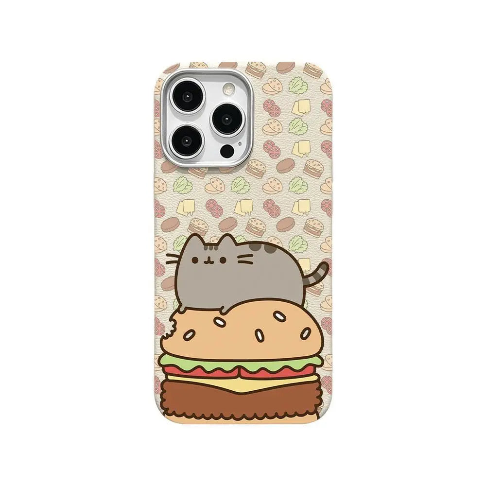 Cute Pusheen Cat Polka Dot Phone Case for iPhone 17 Pro Max, 16, 15, 14, 13 & 12 Series – Slim Shockproof Leather-Textured Soft Cover with Funny Cartoon Cat Design