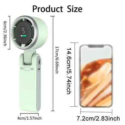 Portable Handheld Turbo Fan – Rechargeable 5-Speed USB Personal Cooling Fan, 3-in-1 Foldable Pocket & Neck Fan for Travel, Office, Outdoor & Summer Use