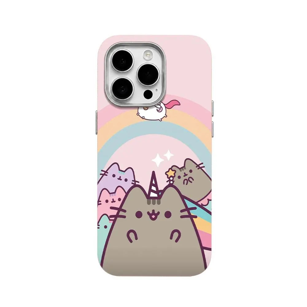 Cute Pusheen Cat Polka Dot Phone Case for iPhone 17 Pro Max, 16, 15, 14, 13 & 12 Series – Slim Shockproof Leather-Textured Soft Cover with Funny Cartoon Cat Design