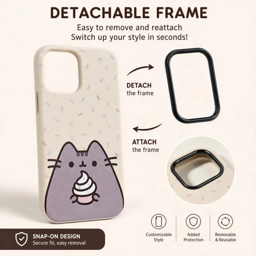 Cute Pusheen Cat Polka Dot Phone Case for iPhone 17 Pro Max, 16, 15, 14, 13 & 12 Series – Slim Shockproof Leather-Textured Soft Cover with Funny Cartoon Cat Design