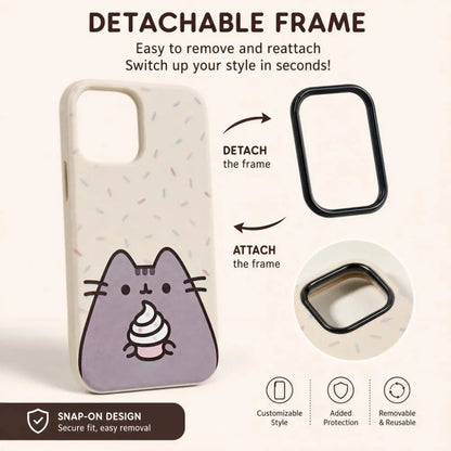Cute Pusheen Cat Polka Dot Phone Case for iPhone 17 Pro Max, 16, 15, 14, 13 & 12 Series – Slim Shockproof Leather-Textured Soft Cover with Funny Cartoon Cat Design