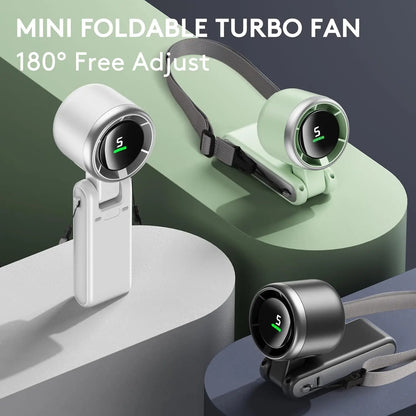 Portable Handheld Turbo Fan – Rechargeable 5-Speed USB Personal Cooling Fan, 3-in-1 Foldable Pocket & Neck Fan for Travel, Office, Outdoor & Summer Use