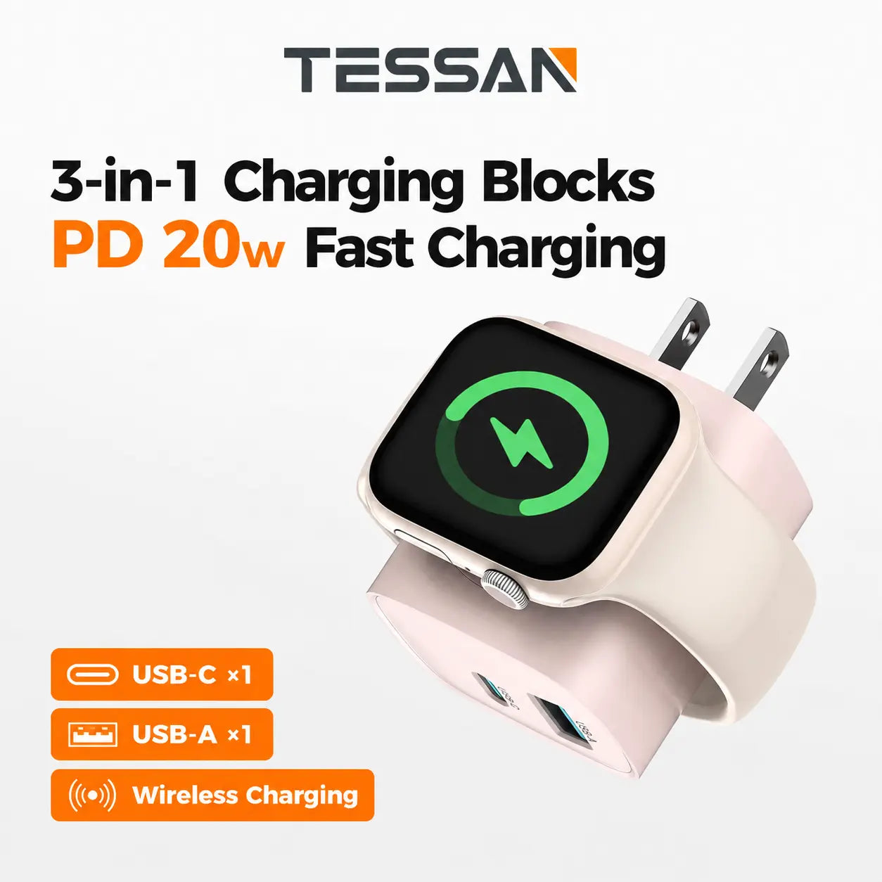 3-in-1 20W USB-C Fast Charger with Built-In Magnetic Wireless Watch Charger – Dual Port Wall Charger Compatible with Apple Watch Ultra, Series 10/9/8/7/6/SE and iPhone 17/16/15 Series