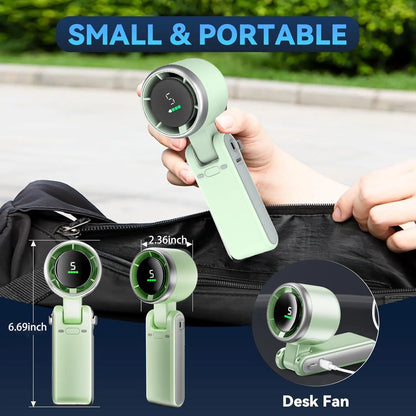 Portable Handheld Turbo Fan – Rechargeable 5-Speed USB Personal Cooling Fan, 3-in-1 Foldable Pocket & Neck Fan for Travel, Office, Outdoor & Summer Use